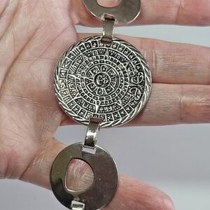 Mexico 925 Sterling Silver Aztec Mayan Calendar Link Bracelet 7"